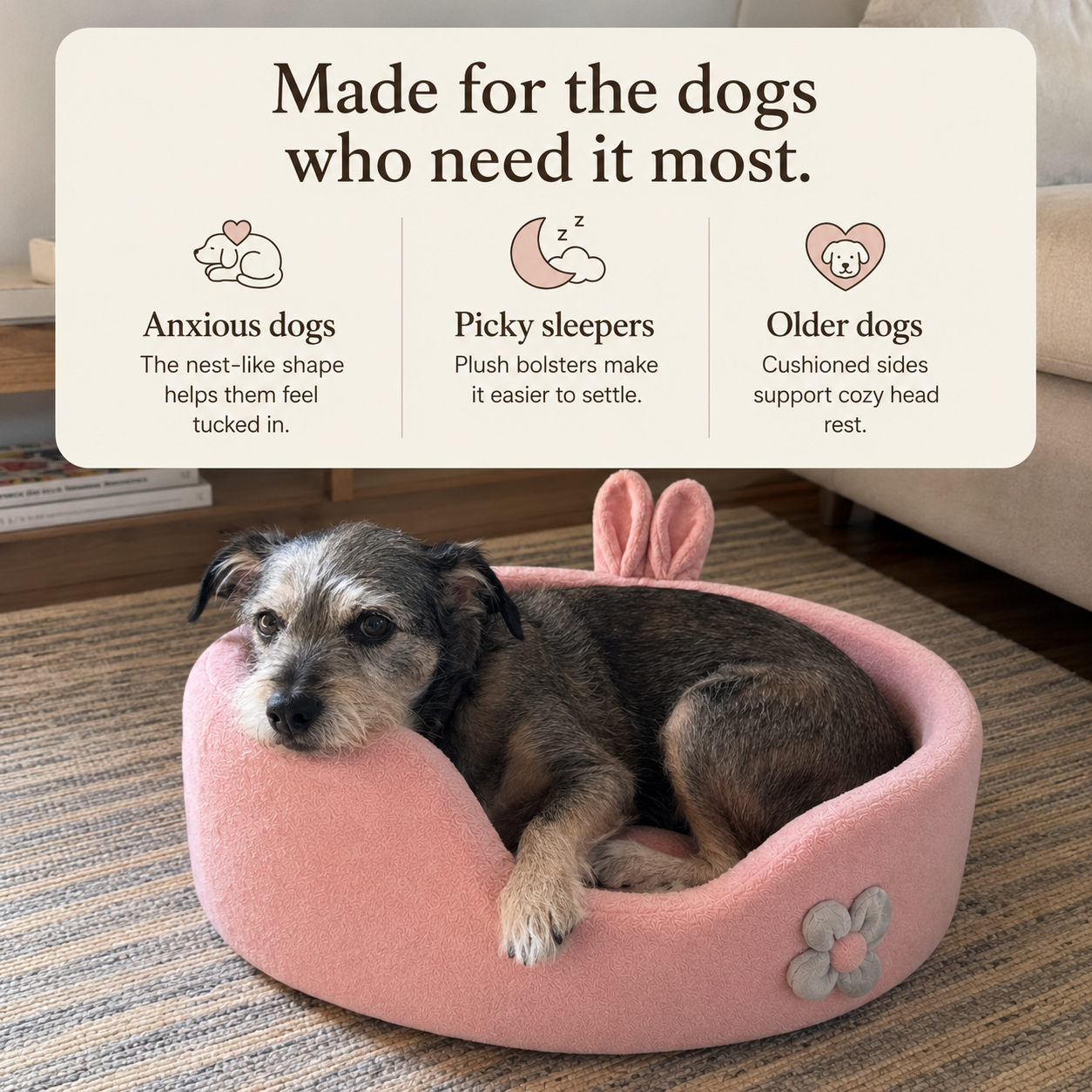 SnugDen Calming Dog Bed